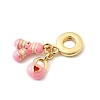 Brass Pink Enamel European Dangle Charms KK-F904-24G-2