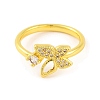 Butterfly Brass Micro Pave Clear Cubic Zirconia Open Cuff Rings for Women RJEW-U003-04G-2