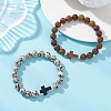2Pcs 2 Styles Natural Dalmatian Jasper & Elephant Skin Jasper Beads Stretch Bracelets BJEW-JB13675-1