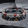 2Pcs 2 Styles Natural Mixed Round Gemstone Braided Bead Bracelets for Men CQ3741-1