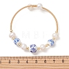 Handmade Porcelain & Natural Cultured Freshwater Pearl & Non-magnetic Synthetic Hematite Beaded Cuff Bangles for Women BJEW-JB14022-01-4
