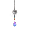 Glass Leaf Sun Catcher Hanging Prism Ornaments with Iron Angel HJEW-PW0002-14B-1