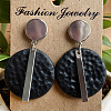 Flat Round with Rectangle Brass Polymer Clay Dangle Stud Earrings FS-WG657FE-02-1