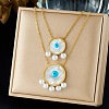 304 Stainless Steel Acrylic Blue Evil Eye Pendant Double Layer Necklaces for Women WG0980E-01-1