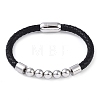 304 Stainless Steel Round Beads Leather Cord Bracelets BJEW-A009-02P-1