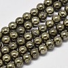Natural Pyrite Round Beads Strands G-F197-10-4mm-1