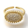 Rack Plating Oval Brass Clear Cubic Zirconia Open Cuff Rings RJEW-S411-26G-2