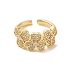 Clover Brass Micro Pave Clear Cubic Zirconia Cuff Rings for Women RJEW-G311-02C-G-2