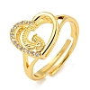 Heart with Letter Rack Plating Brass Micro Pave Cubic Zirconia Adjustable Rings for Women RJEW-I105-06G-G-1