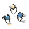 Natural & Synthetic Mixed Gemstone Wings Adjustable Rings RJEW-K241-04AS-5