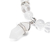 Natural Quartz Crystal Round Beaded Stretch Bracelet with Bullet Charms BJEW-JB09018-03-4
