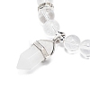 Natural Quartz Crystal Round Beaded Stretch Bracelet with Bullet Charms BJEW-JB09018-03-4