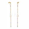 Natural Pearl Beaded Long Chain Dangle Stud Earrings for Women EJEW-JE04820-3
