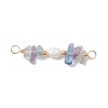 Natural Fluorite Chip & Natural Cultured Freshwater Pearl Rice Beaded Connector Charms PALLOY-JF03707-06-1