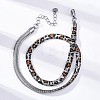 304 Stainless Steel Leopard Print Flat Snake Chain Necklaces for Women NJEW-A044-02B-P-1