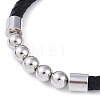 304 Stainless Steel Round Beads Leather Cord Bracelets BJEW-A009-02P-3
