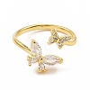 Clear Cubic Zirconia Butterfly Open Cuff Ring RJEW-B028-26G-2