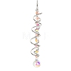 Iron Spiral & Glass Octagon & Teardrop Hanging Suncatchers HJEW-F025-01G-02-1