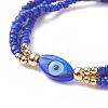 3Pcs 3 Color Evil Eye Lampwork & Glass Seed & Brass Beaded Triple Layer Multi-strand Bracelets Set for Women BJEW-JB09251-5