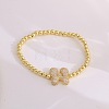 Brass Micro Pave Clear Cubic Zirconia Beaded Stretch Bracelets for Women FS-WGB95F4-08-1