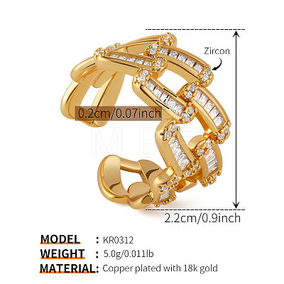 Brass with Cubic Zirconia Cuff Open Rings for Women FS-WG973E1-04-1