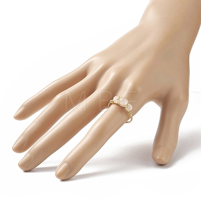 Natural Rose Quartz Round Braided Beaded Finger Ring RJEW-JR00550-02-1