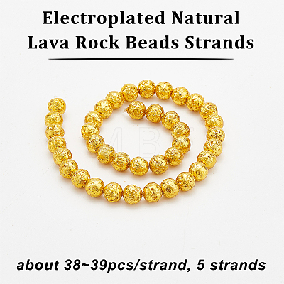 Olycraft 5 Strands Electroplated Natural Lava Rock Beads Strands G-OC0004-08-1