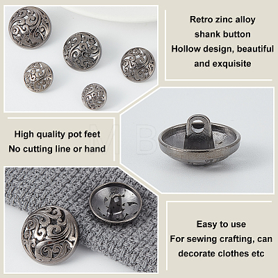 Olycraft 25Pcs 5 Styles 1-Hole Retro Zinc Alloy Shank Buttons BUTT-OC0001-57A-1