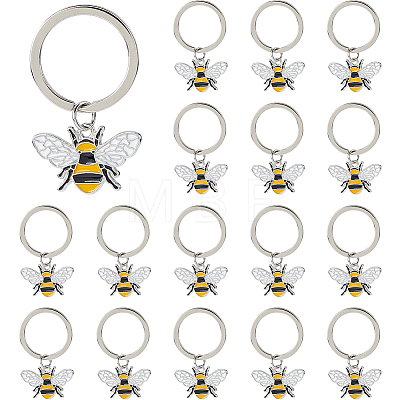 20Pcs Alloy Enamel Bees Keychain KEYC-FH00099-1