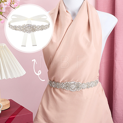 1Pc Crystal Rhinestone Flower Polyester Belts for Wedding Dress AJEW-FG0005-77S-1