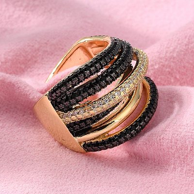 Rack Plating Brass Multi Line Open Cuff Ring RJEW-C065-01G-1
