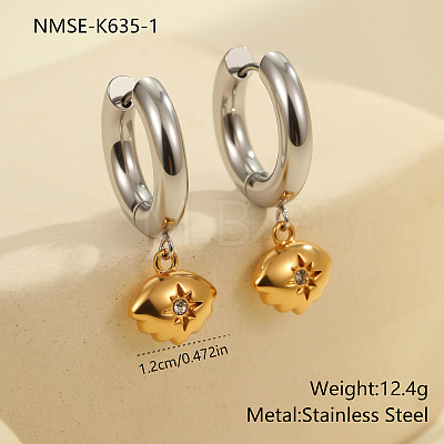 Christmas 304 Stainless Steel Clear Cubic Zirconia Two Tone Hoop Earrings FS-WG279DA-01-1