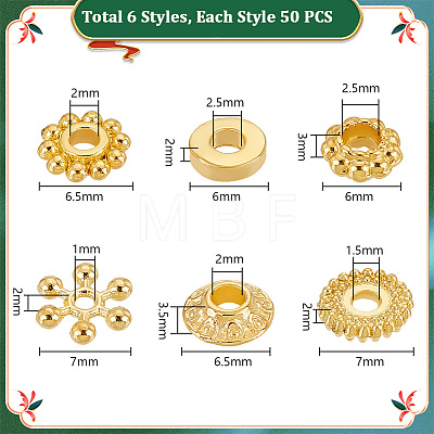   300Pcs 6 Styles Alloy Spacer Beads FIND-PH0018-15-1
