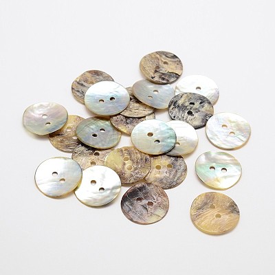 2-Hole Flat Round Mother of Pearl Buttons SHEL-N033-09-1