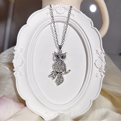 Vintage Alloy Crystal Rhinestone Owl Pendant Necklaces WU5085-1