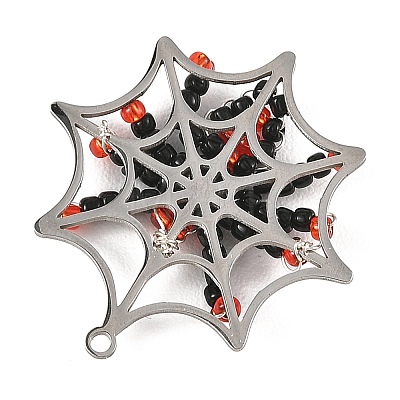 Halloween 201 Stainless Steel & Glass Seed Beaded Pendants PALLOY-MZ01397-1