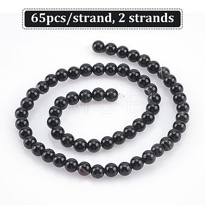 GOMAKERER 2 Strands Natural Black Onyx Beads Strands G-GO0001-15A-1