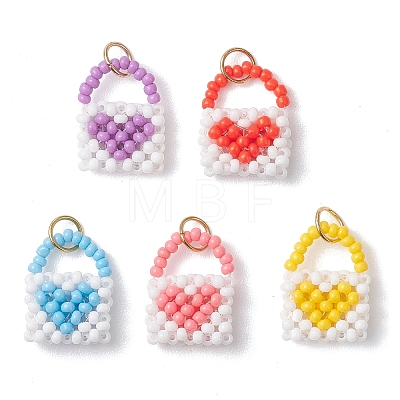 Glass Seed Beaded Handbag Pendants PALLOY-MZ01217-1
