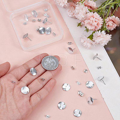 20Pcs Flat Round Brass Stud Earring Findings KK-BBC0028-25-1