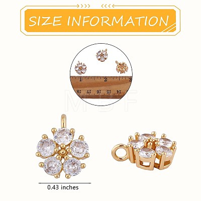 6 Pieces Clear Cubic Zirconia Flower Charm Pendant Brass CZ Charm Real 18K Gold Plated Pendant for Jewelry Necklace Earring Making Crafts JX398A-1