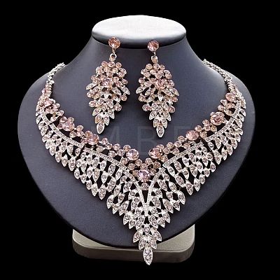 Leaf Zinc Alloy Rhinestone Pendant Necklaces & Stud Dangle Earrings Sets WGB182B-04-1