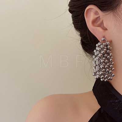 Alloy Round Tassel Stud Earrings FS-WG9B377-01-1