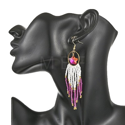 Star Glass Seed Beaded Dangle Tassel Earrings EJEW-MZ00777-03-1