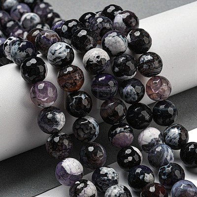 Faceted Natural Fire Crackle Agate Beads Strands G-F447-12mm-N17-1