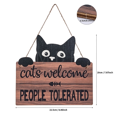 Wooden Rectangle with Word Cats Welcome People Tolerated Pendant Decoration PW-WG9044B-01-1