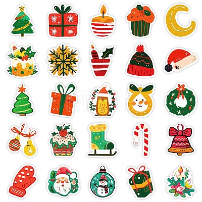 50Pcs Christmas Theme PVC Adhesive Waterproof Stickers PW-WG66132-01-1