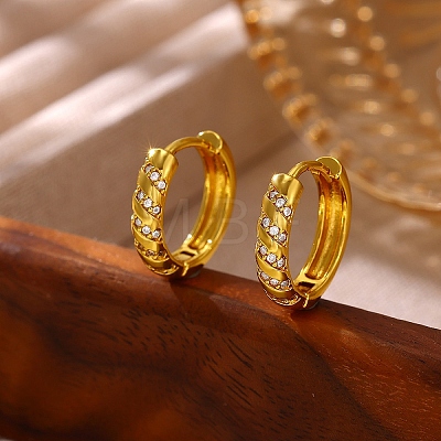 Brass Micro Pave Clear Cubic Zirconia Hoop Earrings for Women EJEW-T058-01B-G-1