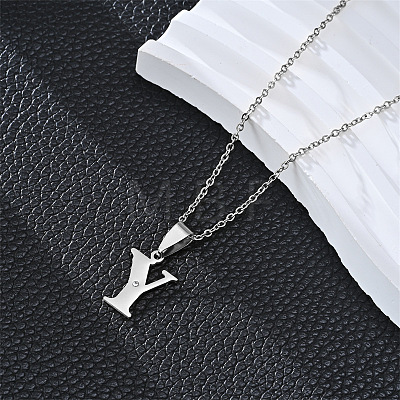201 Stainless Steel Crystal Rhinestone Initial Pendant Necklaces FS-WG28760-19-1