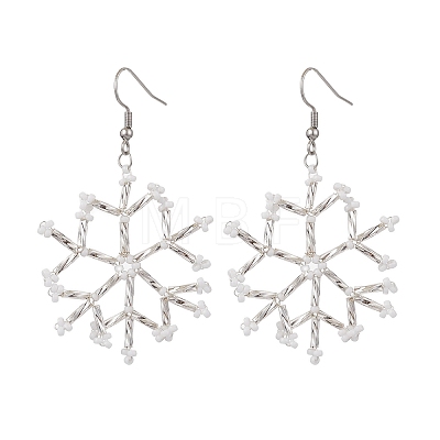 Glass Snowflake Dangle Earrings EJEW-MZ00253-01-1