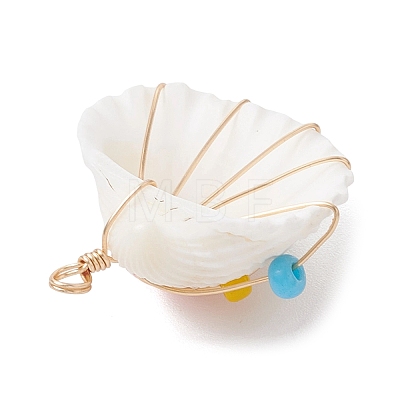 Natural Shell Copper Wire Wrapped Pendants PALLOY-TA00371-1